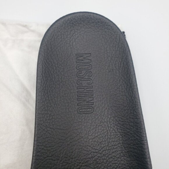 Size 10 Men\'s Moschino Couture Pool Slides Pvc Silver Lettering Black *WORN ONCE main image 6